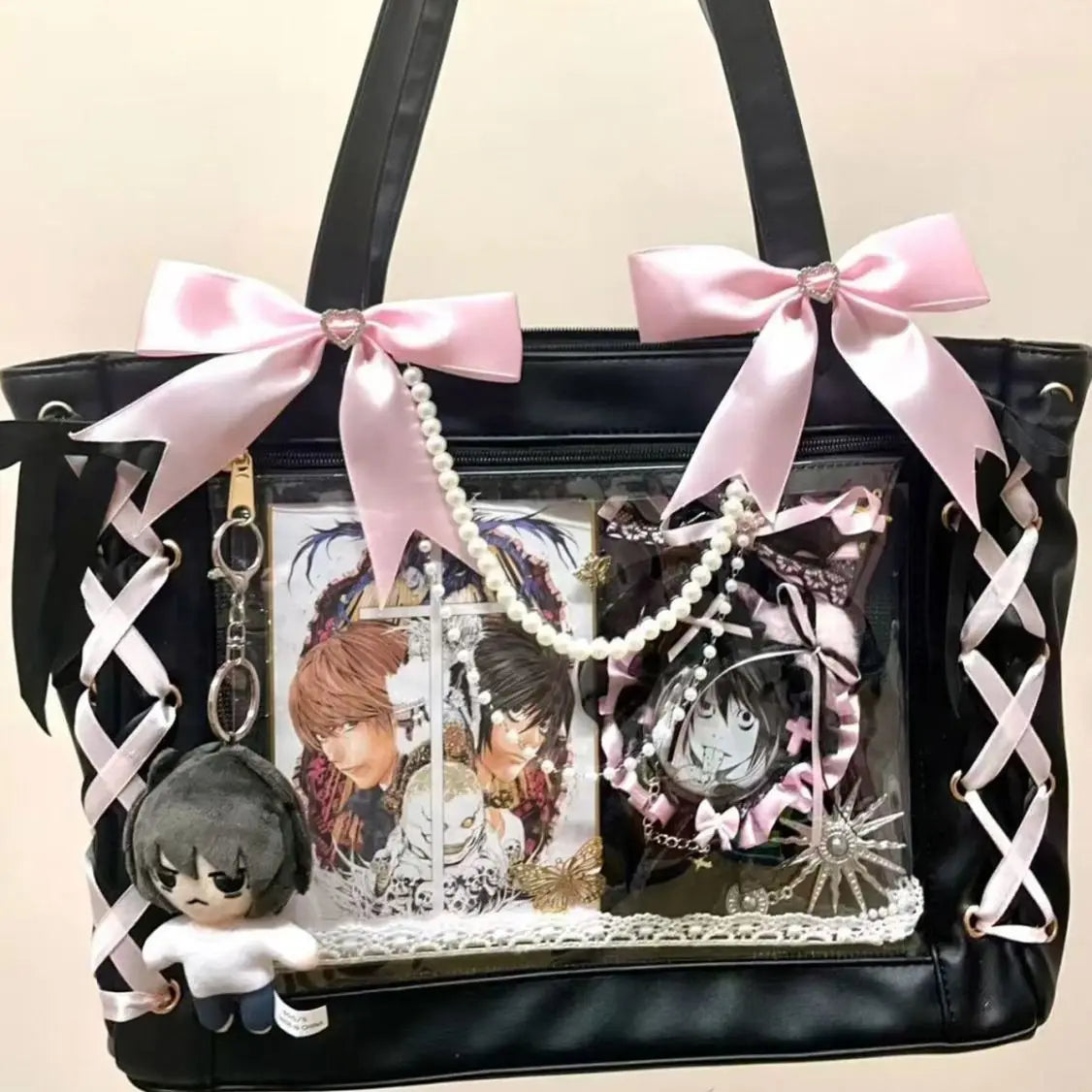 Y2K ribbon clear ita bag sweet girl display tote detail photo 8