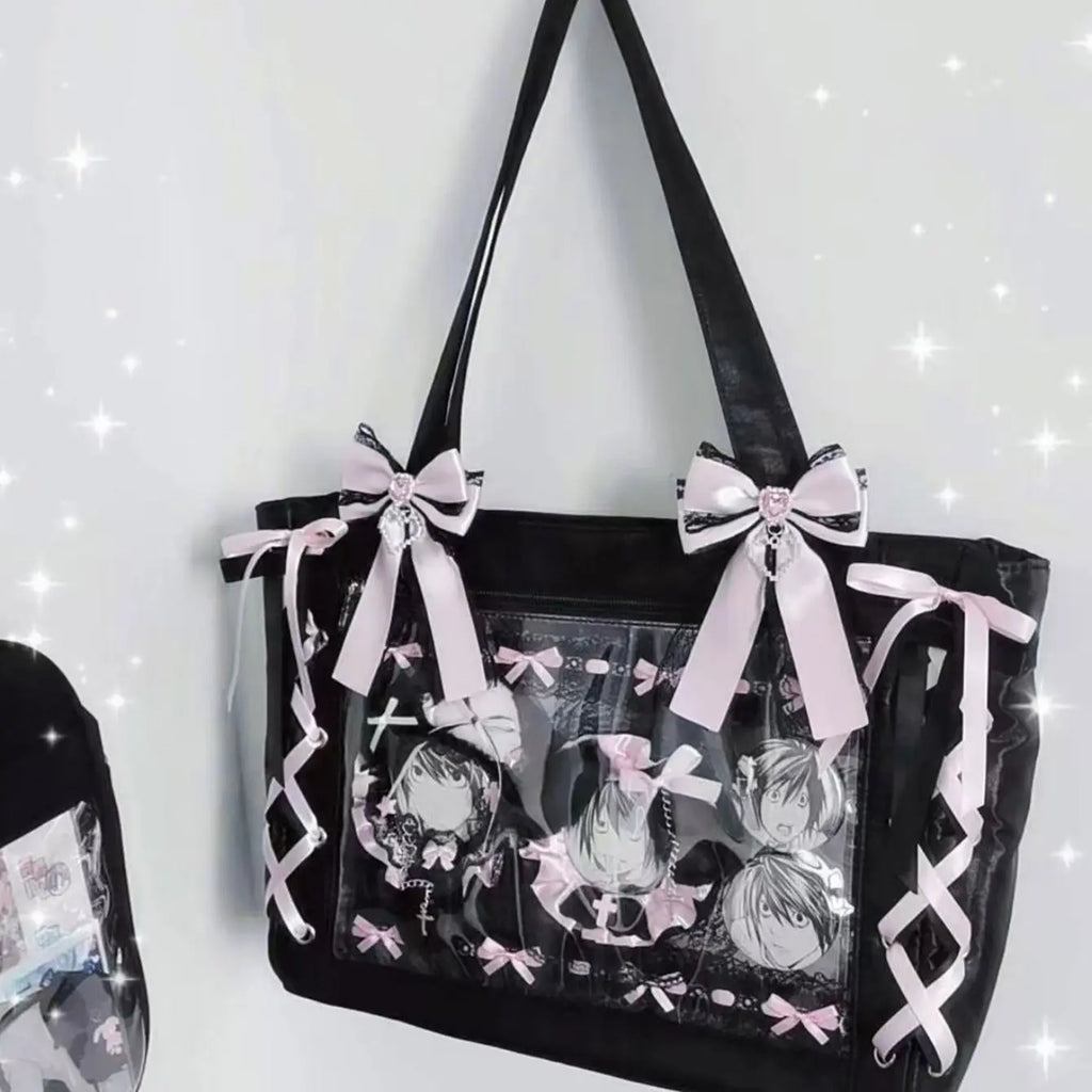 Y2K ribbon clear ita bag sweet girl display tote detail photo 3