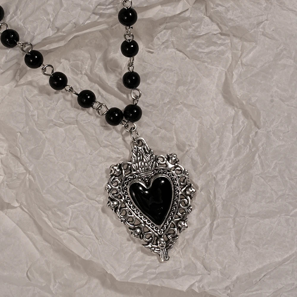 Y2K cross heart pendant necklace rhinestone alt jewelry detail photo 6