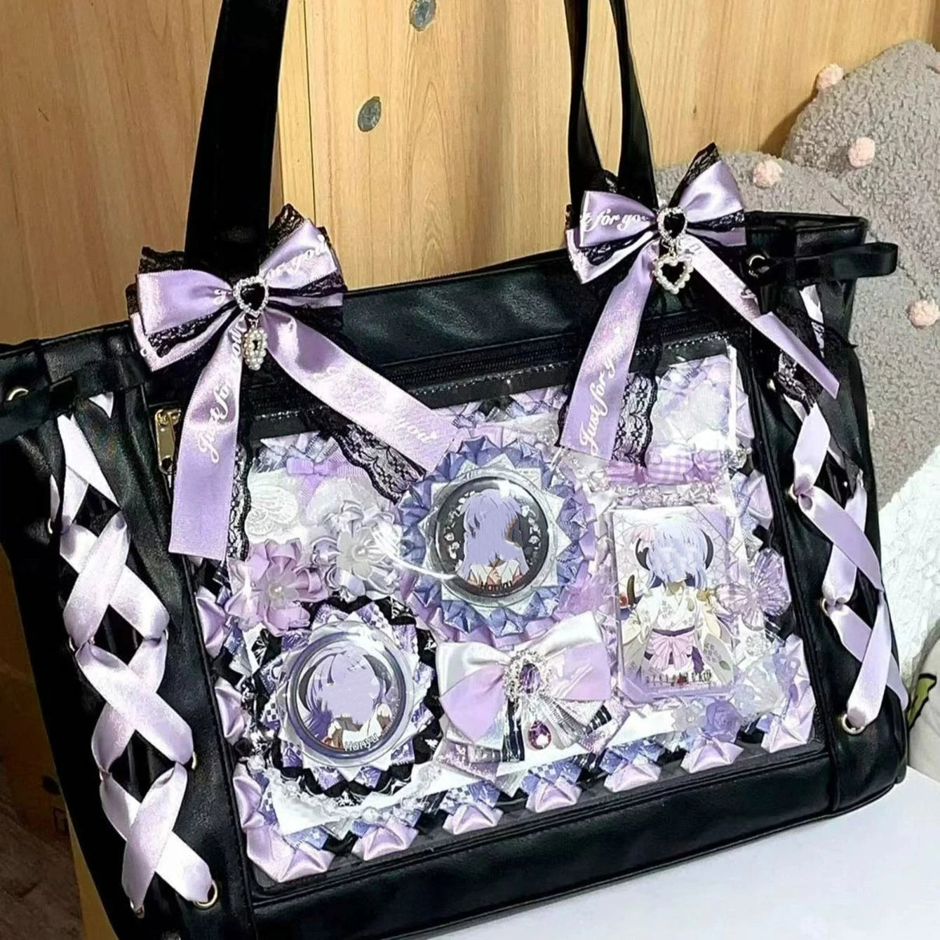 Y2K ribbon clear ita bag sweet girl display tote main product photo