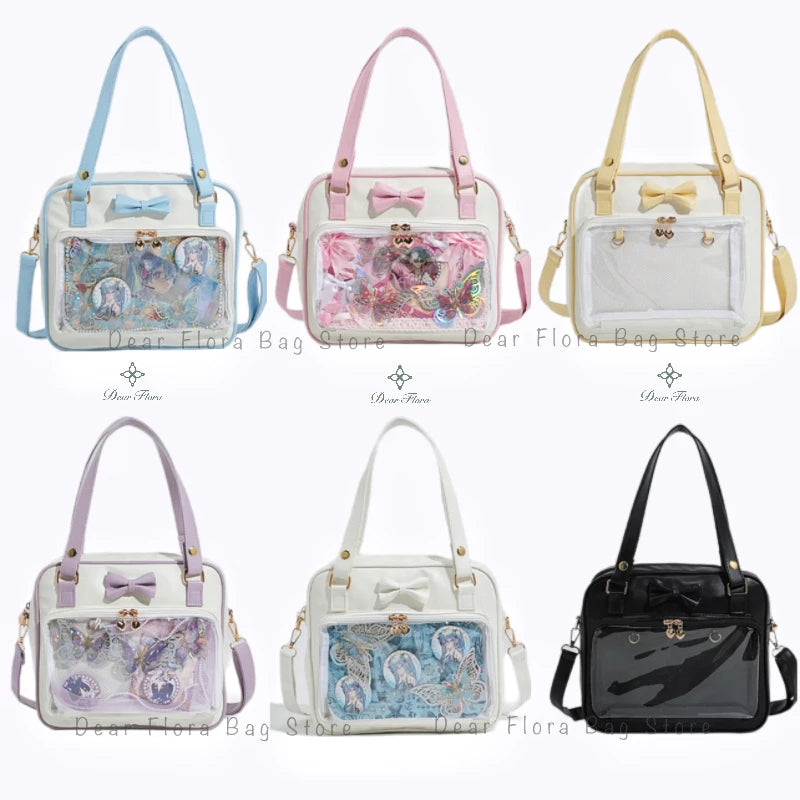 Y2K bow clear ita bag kawaii messenger display bag main product photo