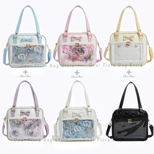 Y2K bow clear ita bag kawaii messenger display bag main product photo
