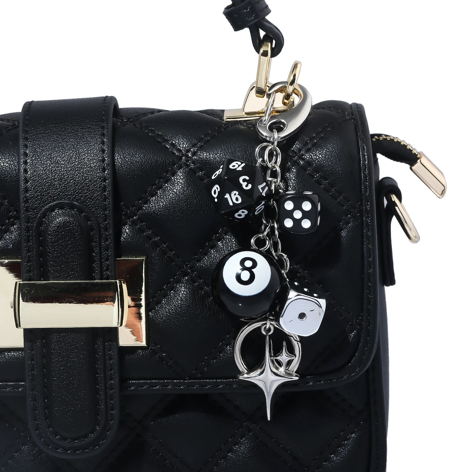 Y2K 8 ball and dice keychain punk bag charm detail photo 3