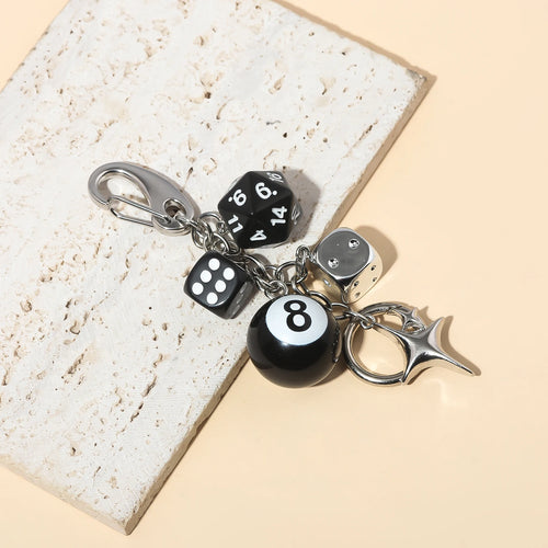 Y2K 8 ball and dice keychain punk bag charm detail photo 2