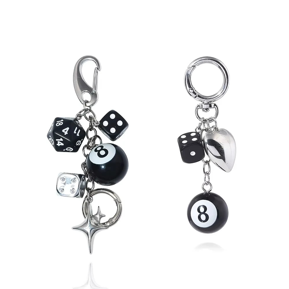 Y2K 8 ball and dice keychain punk bag charm detail photo 7