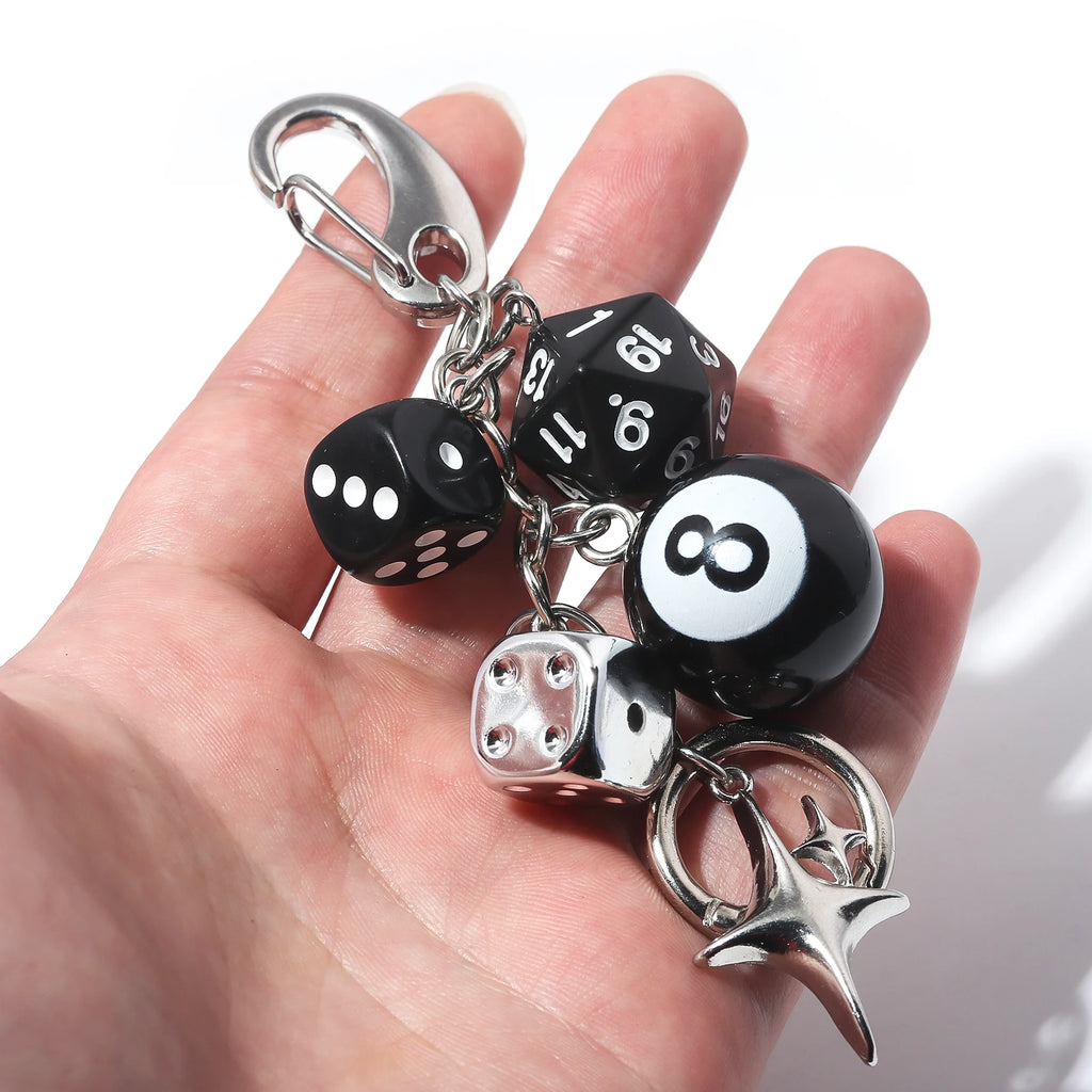 Y2K 8 ball and dice keychain punk bag charm main product photo