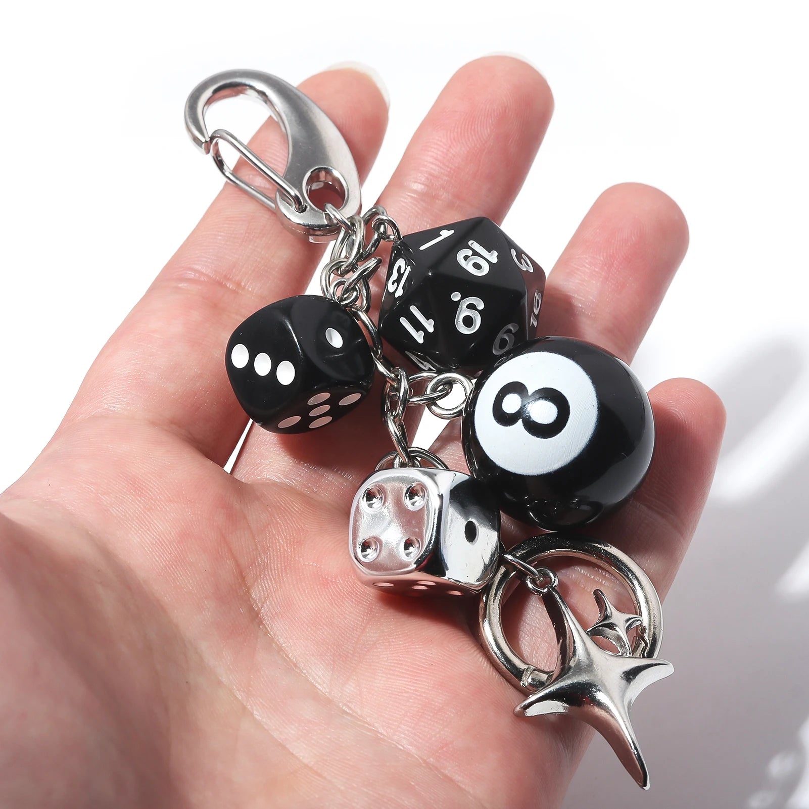 Y2K 8 ball and dice keychain punk bag charm main product photo