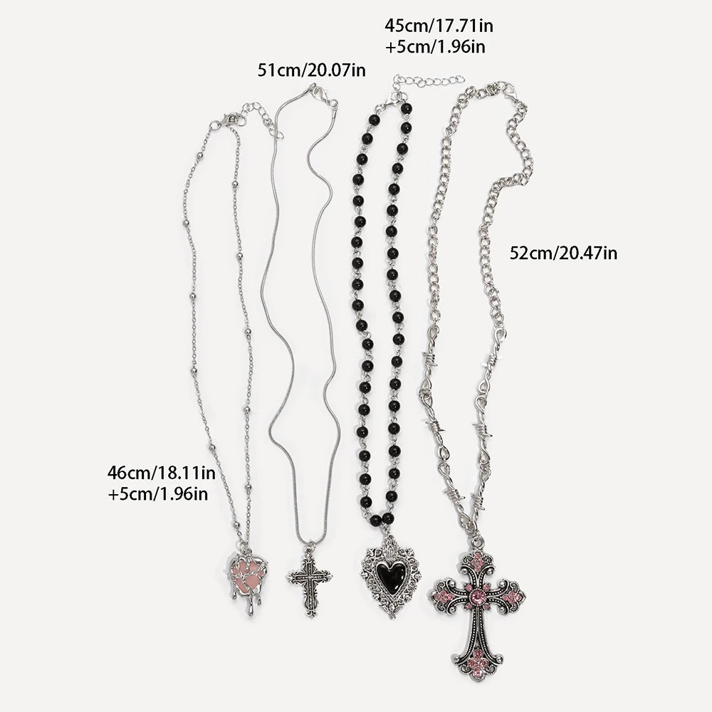 Y2K cross heart pendant necklace rhinestone alt jewelry detail photo 5