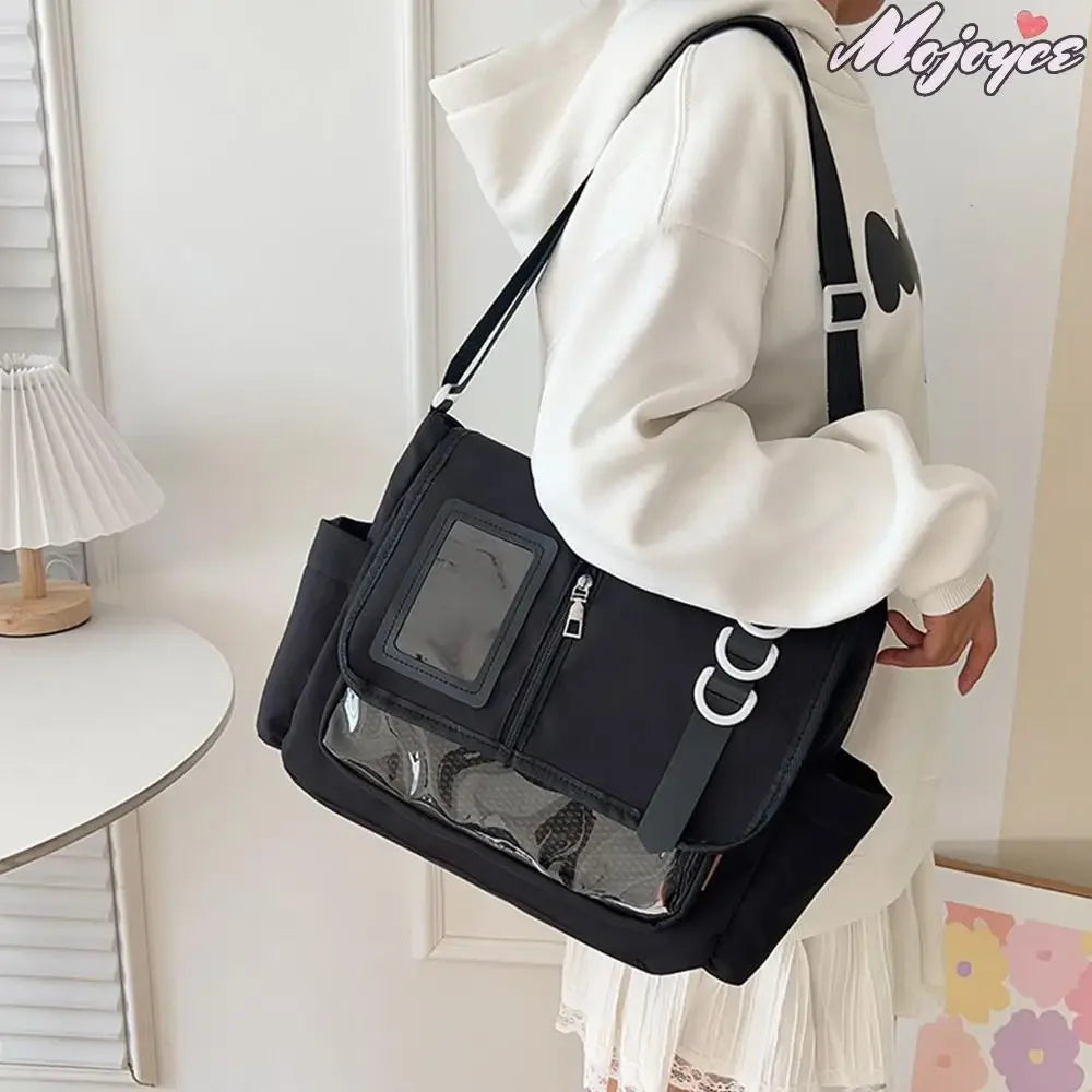 Y2K clear itabag crossbody bag with pin display window detail photo 3