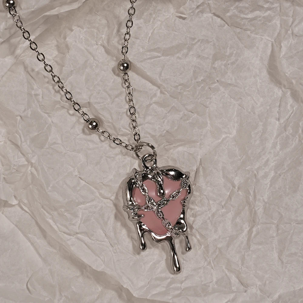 Y2K cross heart pendant necklace rhinestone alt jewelry detail photo 7